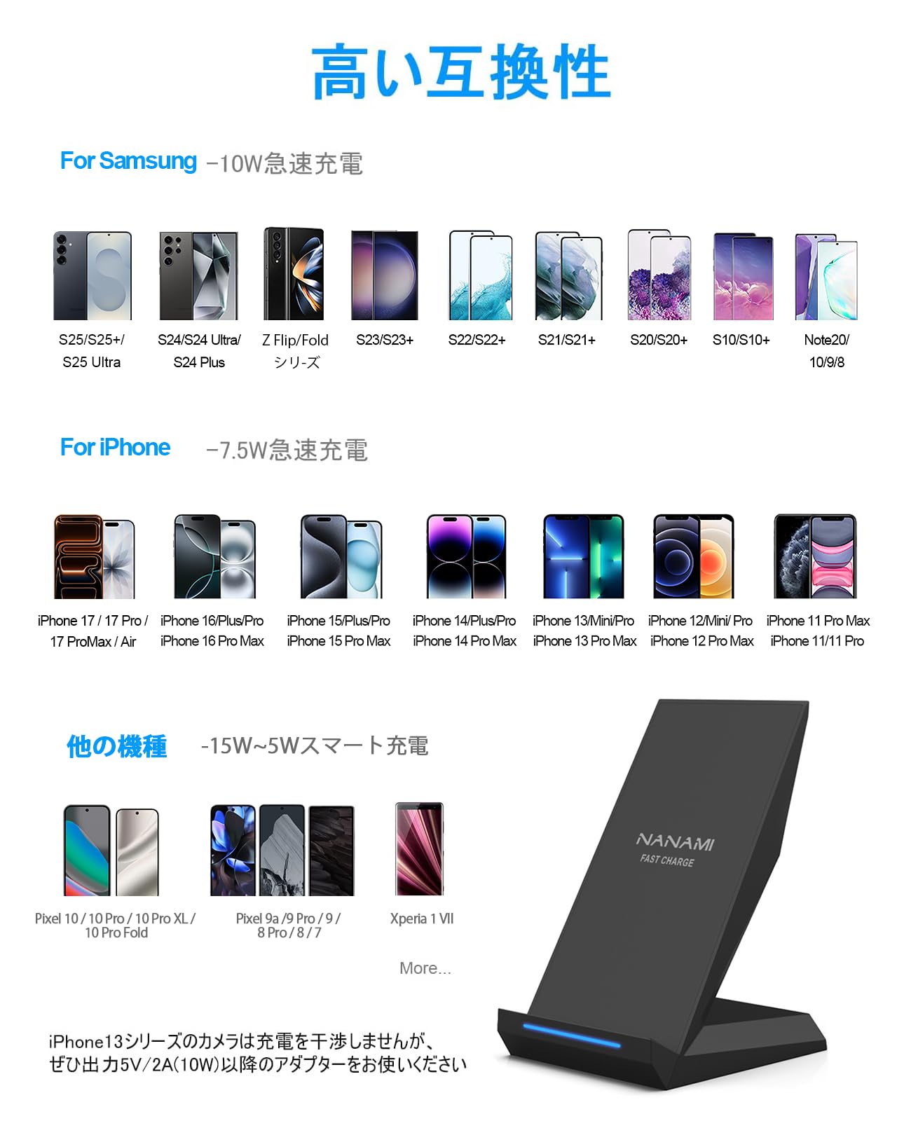 Amazon.co.jp: NANAMI ワイヤレス充電器 Qi急速 充電スタンド 2台